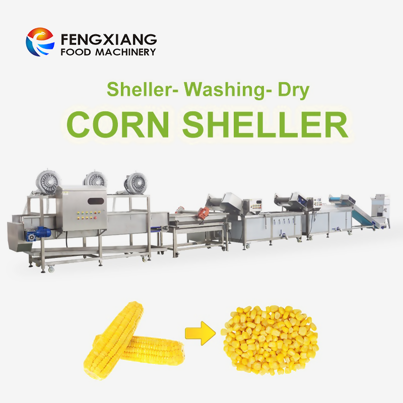 Línea industrial de procesamiento de maíz dulce Fengxiang para trilla, escaldado, lavado, deshidratación, empaquetadora